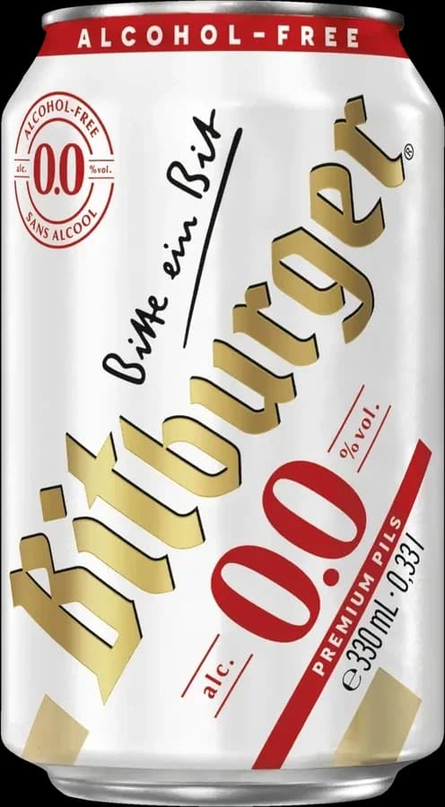 Lon Bitburger 0,0% Premium Pils không cồn 330ml