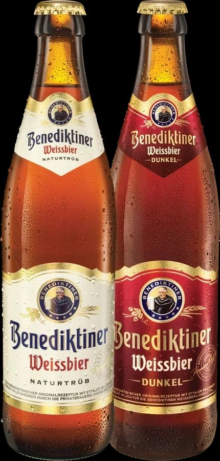 Chai Benediktiner Weissbier Naturtrüb và chai Benediktiner Weissbier Dunkel 500ml
